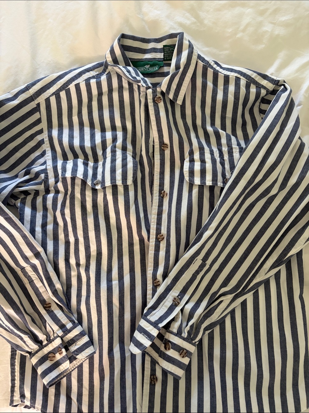 Vintage Cabin Creek Navy & White Vertical Stripe Button-Down Shirt
